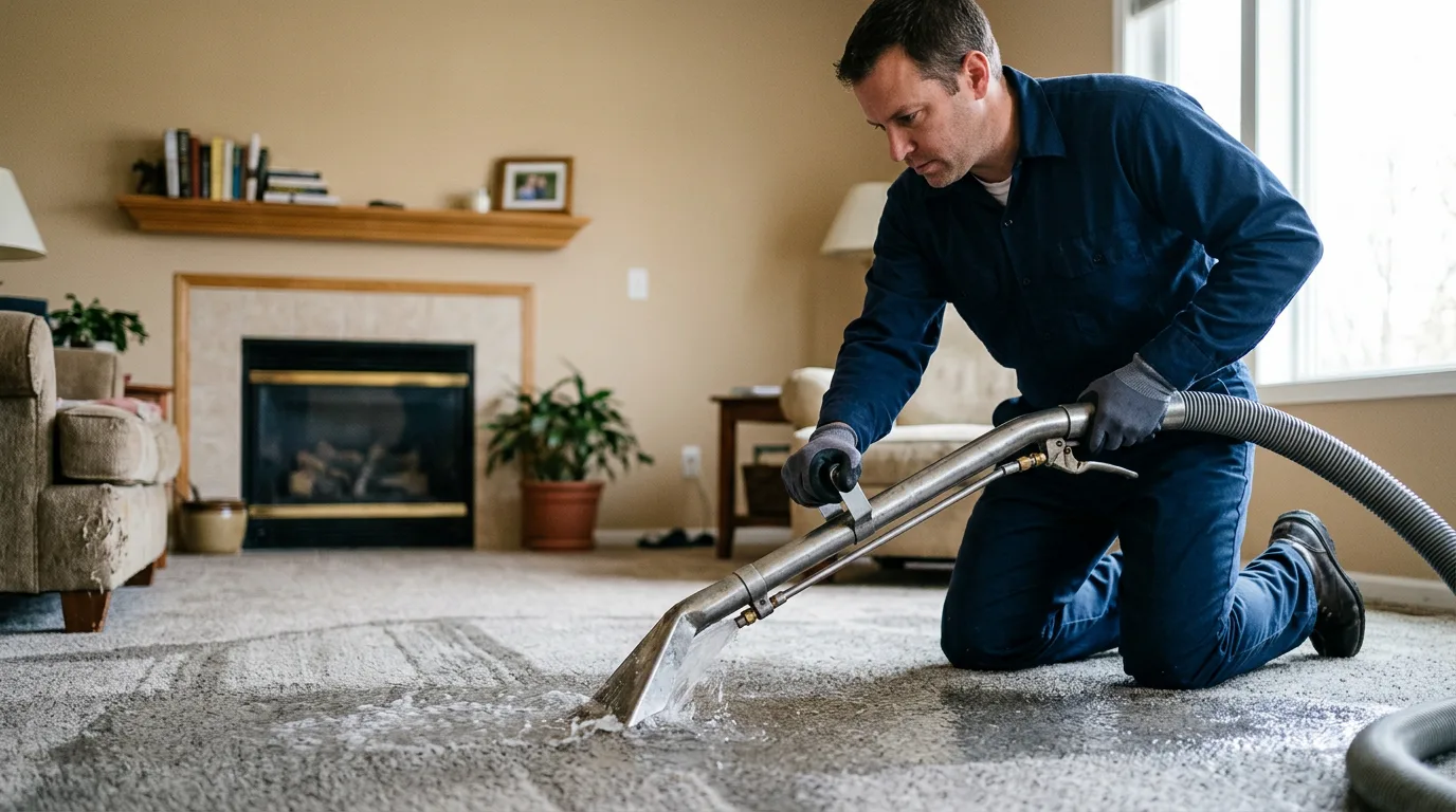 Water damage restoration technician working near Hamburg, PA